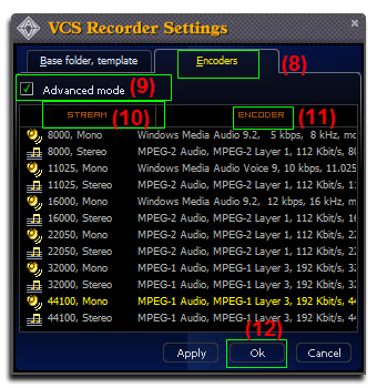 Fig 3: Voice Changer Software Basic - Recorder Settings Encoders